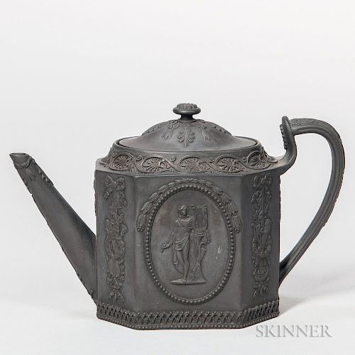 Wedgwood Black Basalt Silver Shape Teapot and Cover