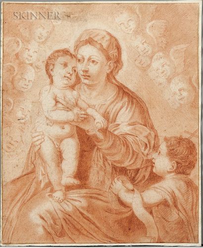 Spanish or Italian School, 17th Century  Madonna and Child Holding a Cherry Attended by Infant John the Baptist