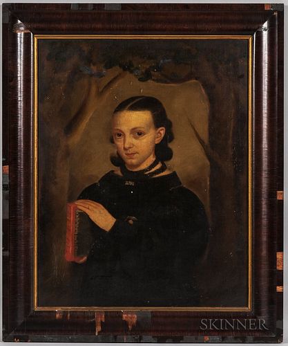 Anglo/American School, 19th Century  Half-length Portrait of a Woman in Black Holding a Book
