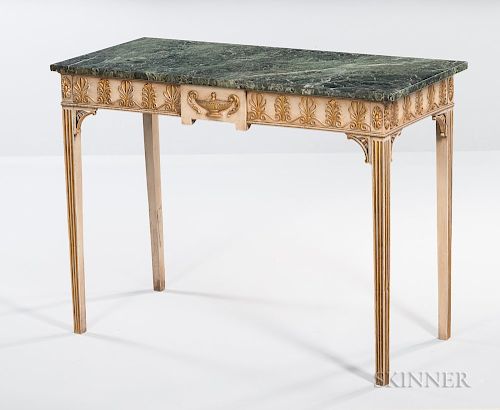 Neoclassical Marble-top Gray-painted and Parcel-gilt Console