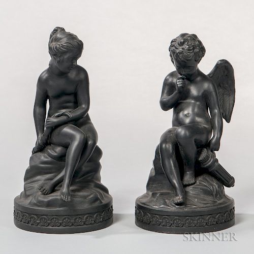 Pair of Wedgwood Black Basalt Cupid and Psyche Figures