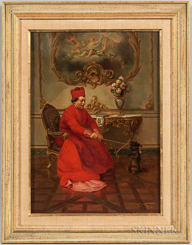 Albert Joseph Penot (French, 1862-1930)  Elegant Interior with Cardinal Training His Dog