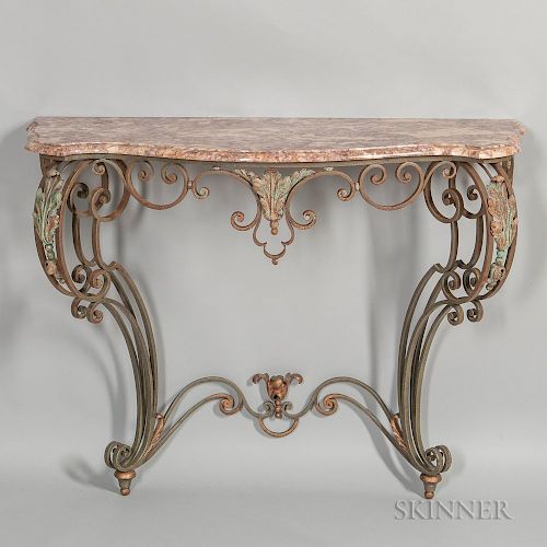 Painted Wrought Iron Marble-top Console Table