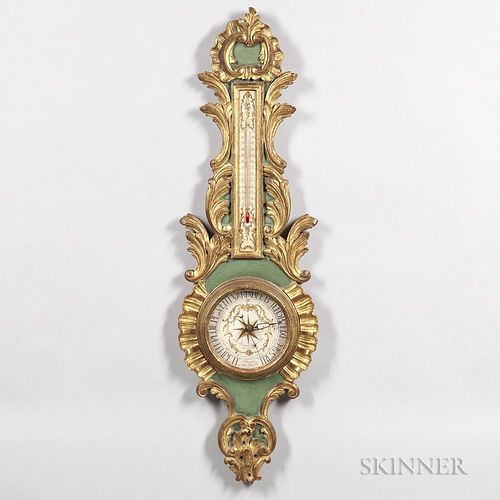 Louis XVI-style Gilt and Painted Wall Barometer