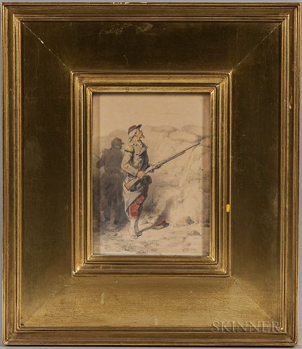 Joseph Louis Hippolyte Bellange (French, 1800-1866)  Soldier Peering Out from a Trench