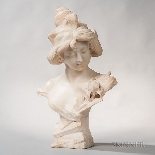 Alabaster Bust of an Art Nouveau-style Maiden
