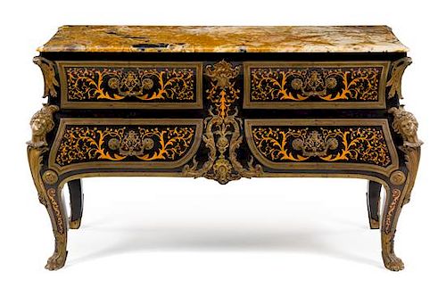 * A Louis XV Style Gilt Metal Mounted Marquetry Commode Height 32 1/2 x width 56 x depth 25 1/4 inches.