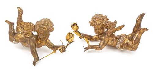 * A Pair of Continental Giltwood Figural Sconces Width 16 1/2 inches.