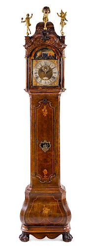 * A Dutch Burl Walnut Tall Case Clock Height 115 inches.