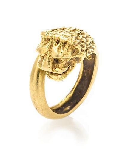 An 18 Karat Yellow Gold Lion Head Ring, Greek, 6.80 dwts.