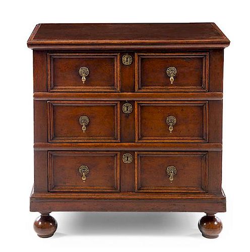 A Charles II Oak Chest of Drawers Height 35 x width 33 5/8 x depth 19 3/4 inches.