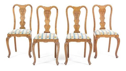 A Set of Four Queen Anne Style Side Chairs Height 39 1/2 x width 18 3/4 x depth 17 3/8 inches.