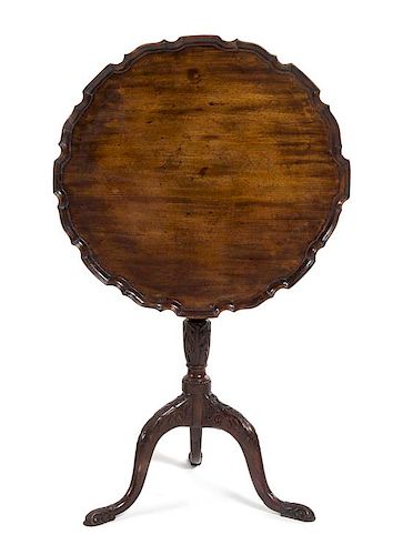 A George II Mahogany Tilt-Top Table Height 27 1/2 x diameter of top 25 1/4 inches.