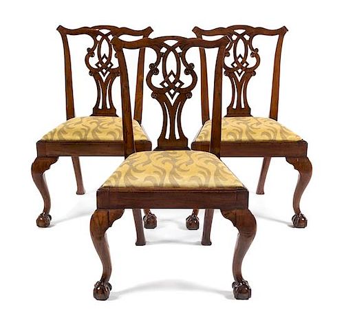 A Set of Three George II Mahogany Dining Chairs Height 36 1/4 inches.