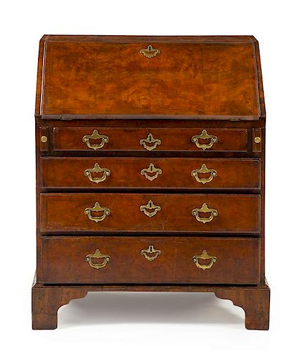 A George III Style Walnut Slant Front Desk Height 37 x width 30 x depth 18 3/8 inches.