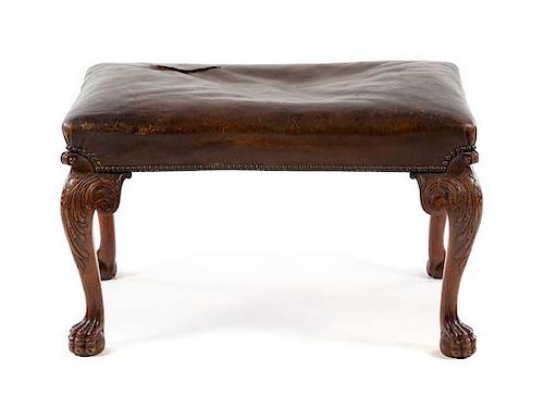 A George II Style Mahogany Bench Height 19 x width 31 1/4 x depth 20 1/2 inches.