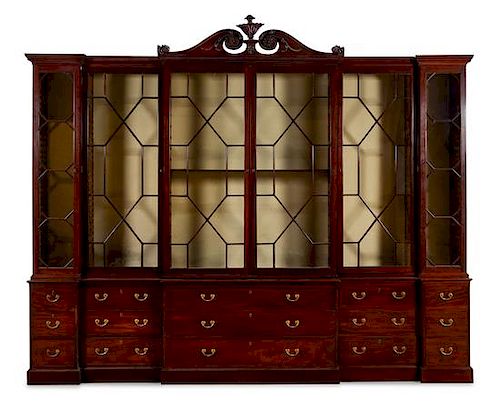 A George III Mahogany Bookcase Height 117 x width 140 1/2 x depth 18 1/2 inches.