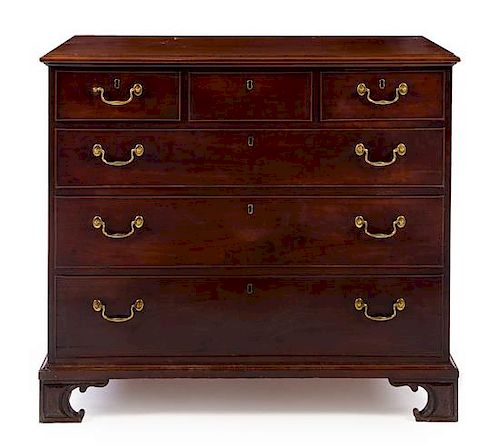 A George III Mahogany Chest of Drawers Height 38 1/4 x width 43 1/2 x depth 21 5/8 inches.