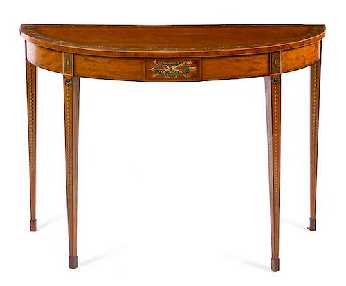 A George III Style Painted Satinwood Console Table Height 32 x width 43 x depth 17 inches.
