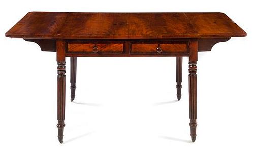 A Regency Mahogany Drop-Leaf Table Height 29 x width 36 1/4 (closed) x depth 32 inches.