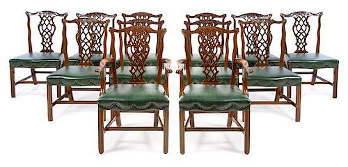 * A Set of Twelve Chippendale Style Mahogany Dining Chairs Height 38 1/2 inches.