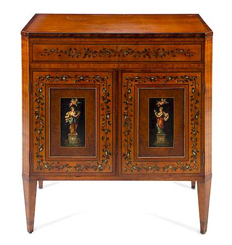 An Edwardian Style Painted Cabinet Height 35 3/4 x width 32 7/8 x depth 19 1/4 inches.