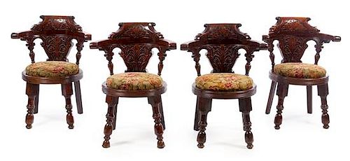 A Set of Four English Barrel Backed Side Chairs Height 31 inches.