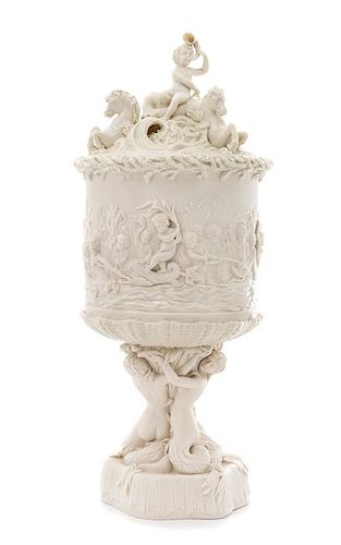 A Belleek Prince of Wales Ice Pail and Cover Height 19 1/4 inches.
