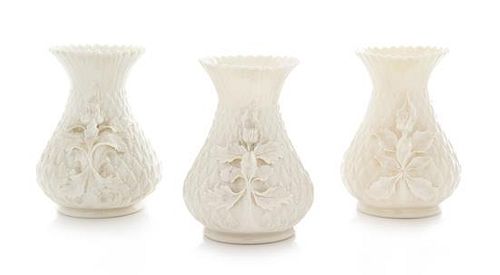 * Three Belleek Thistle Vases Height 5 1/4 inches.