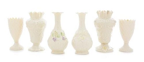 * Three Pairs of Belleek Vases Height of tallest 7 inches.