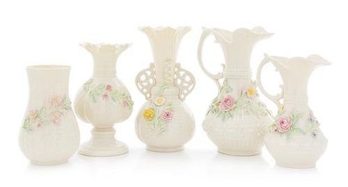 * Five Belleek Articles Height of tallest 9 inches.