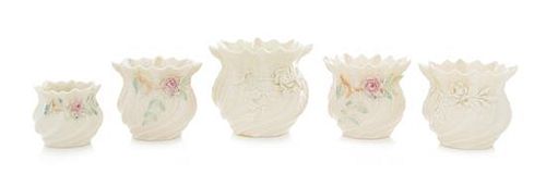 * Five Belleek Vases Height of tallest 4 1/4 inches.