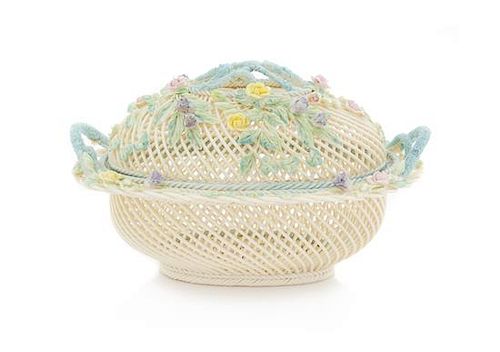 * A Belleek Four Strand Covered Basket Width 9 inches.