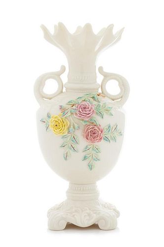 * A Belleek Rose Isle Vase Height 12 1/2 inches.