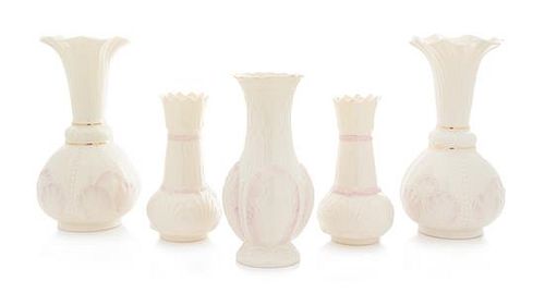 * Five Belleek Vases Height of tallest pair 8 5/8 inches.