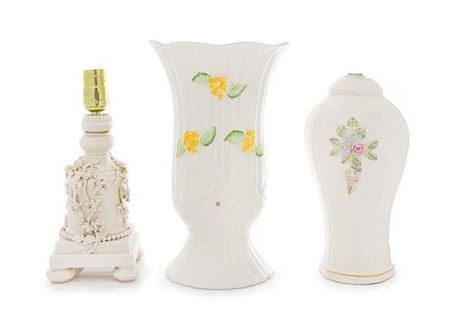 * Three Belleek Items Height of first 12 inches.