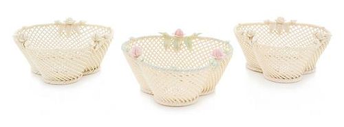 * Three Belleek Four Strand Baskets Width of widest 5 1/2 inches.