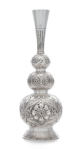An American Silver Vase, Tiffany & Co., New York, NY, Late 19th/Early 20th Century, the triple-gourd body having Orientalist flo