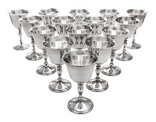 A Set of Fifteen American Cordial Cups, The Randahl Shop, Chicago, IL, each bell form cup set on a knopped baluster stem, raised