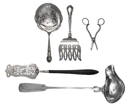 A Group of Four Silver Serving Articles, Various Makers, comprising an asparagus server, Gorham Mfg. Co.; a tomato server, Tiffa