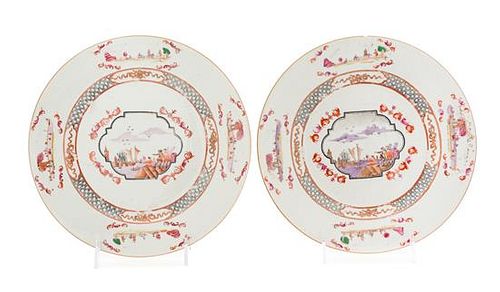 A Pair of Chinese Export Porcelain Plates Diameter 9 1/4 inches.
