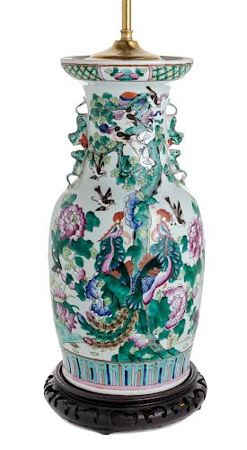 A Famille Verte Porcelain Vase Height 35 inches.