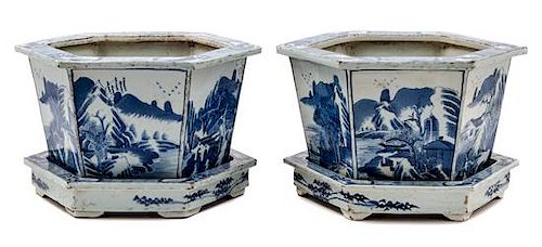 A Pair of Chinese Porcelain Jardinieres on Stands Height 8 3/4 inches.