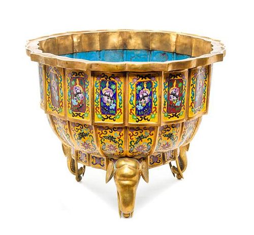 A Chinese Cloisonne Enamel Censer Height 16 3/8 x width 21 1/2 inches.
