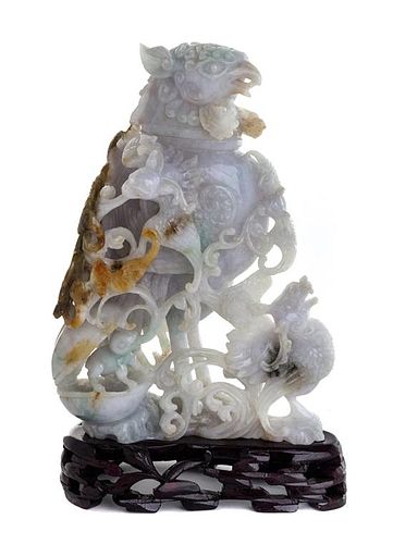 A Chinese Carved Jade Covered Urn Height 7 3/8 inches.