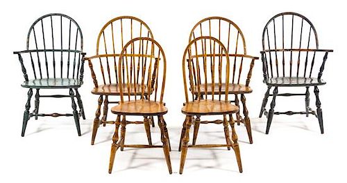 A Collection of Six Windsor Chairs Height 38 1/2 inches.