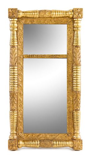 A Federal Giltwood Mirror Height 44 x width 23 inches.