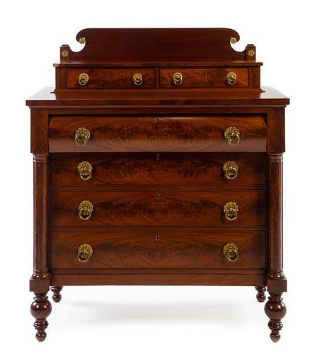 * An American Classical Mahogany Chest of Drawers Height 53 x width 44 x depth 22 inches.