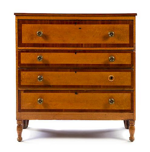 An American Birdseye Maple Chest of Drawers Height 47 x width 44 1/2 x depth 19 3/4 inches.