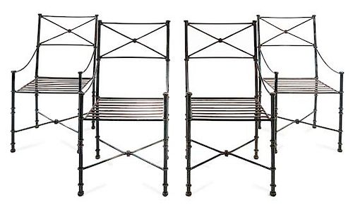 A Suite of Wrought Iron Patio Furniture Height of table 29 x width 36 x depth 36 inches.